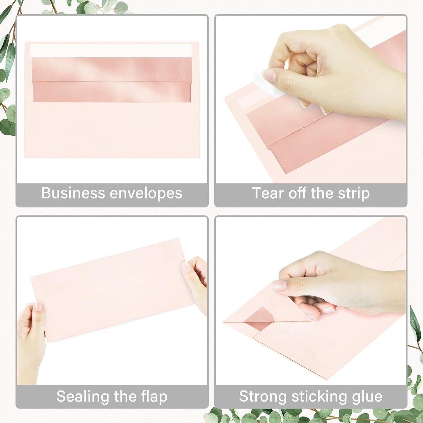 100 Pack #10 Business Envelopes, Self Seal Standard Blush Pink Envelopes with Rose Gold Foil Lining for Secure Business & Legal Mailing, Office, Checks, Letter, Invoices, 4 1/8 x 9 1/2 Inches
