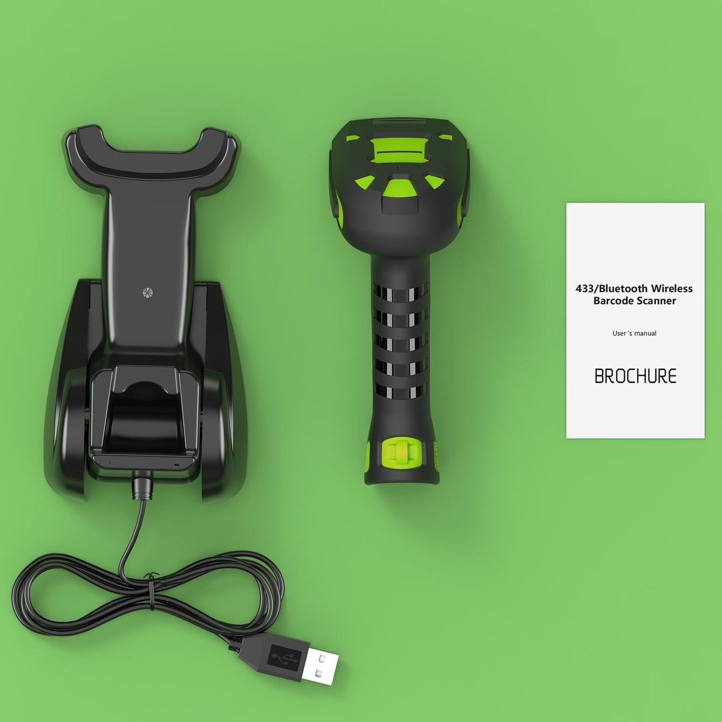 Alacrity Long-Range Scanning Industrial Barcode Scanner, 1D/2D Symbologies, Wireless Charging, Long-Distance 433MHz Wireless & Bluetooth Connectivity, Shock and Dust-Proof Barcode Reader, Green