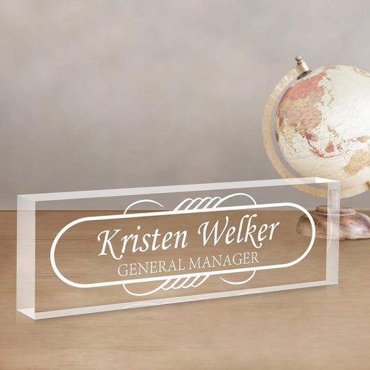 Gowellly Desk Name Plate Personalized - Custom Acrylic Name Plate for Desk - Enterprise Custom Logo/Text nameplates - Employee Appreciation Gifts (engrave-8)