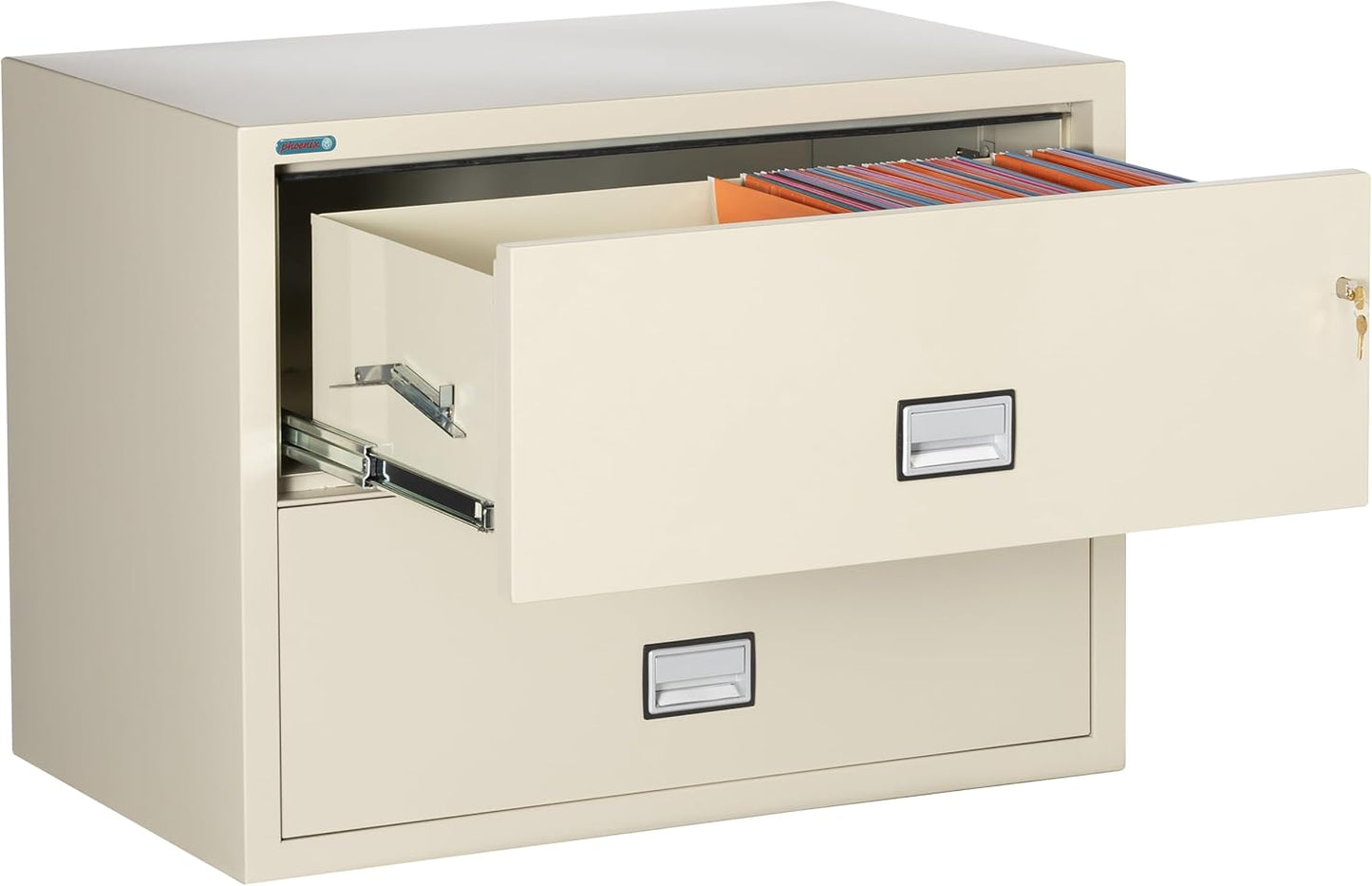 38 inch Wide 2-Drawer Lateral Fireproof File Cabinet – Legal and Letter Size Filing – Key Lock – Water Resistant – Fire Safe and Impact Rated – Putty Finish – Model LAT2W38P