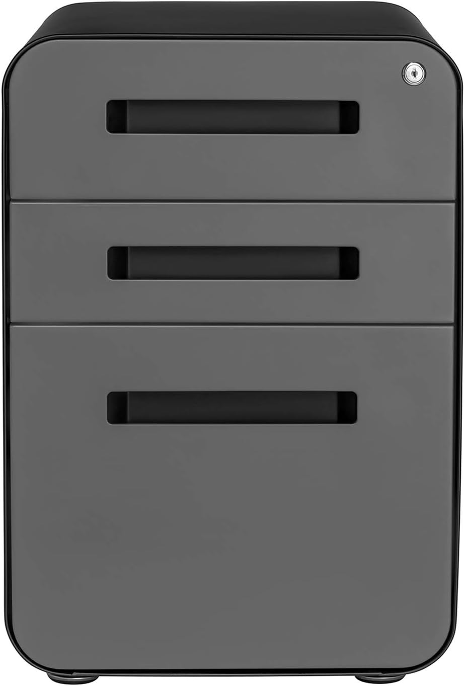 Laura Davidson Furniture Stockpile 3 Drawer File Cabinet with Lock - Under Office Desk Metal Filing Cabinet, Legal/Letter File Folders, Wheels and Stationary Feet, Pre-Assembled, Black/Grey