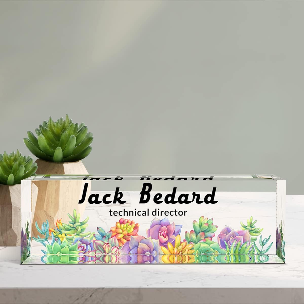 Desk Name Plate Personalized Office Decor | Succulents