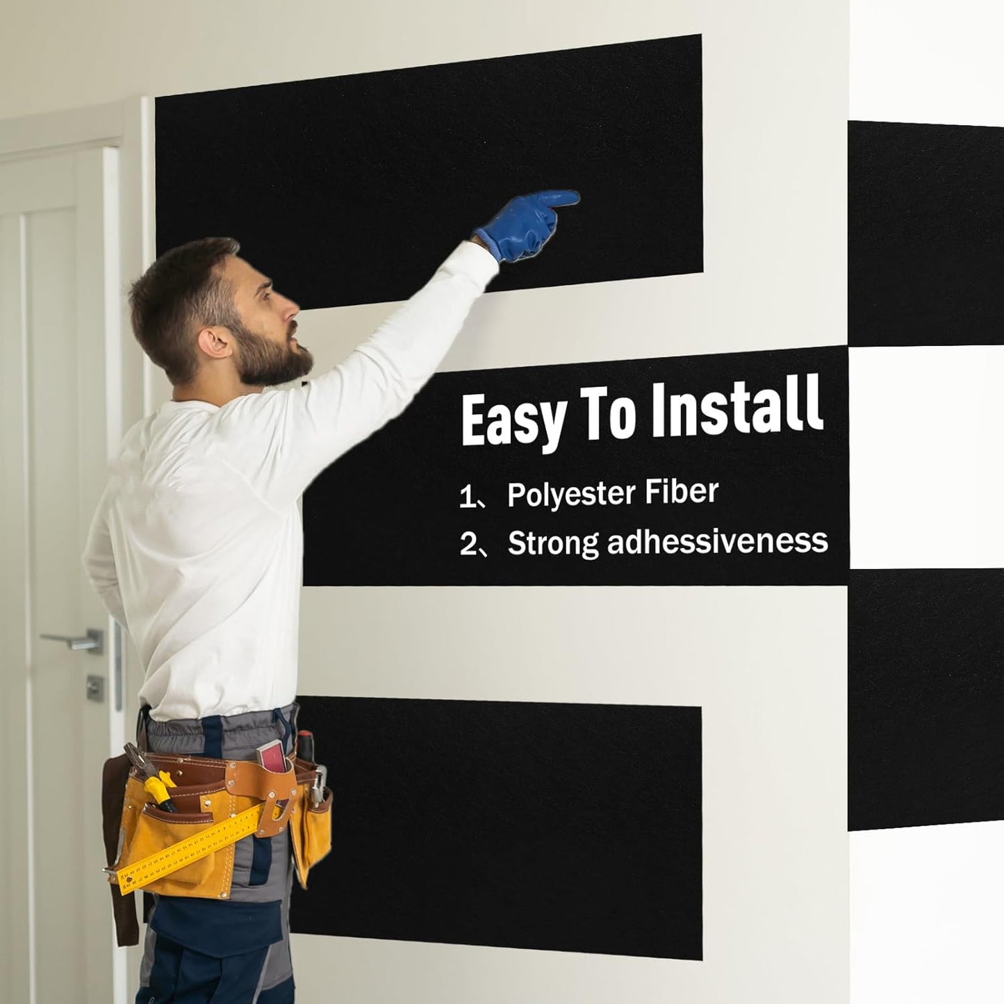 Frienda 6 Pack Large Acoustic Panels 47 x 24 x 0.4 Inch Fabric Wrapped Sound Proof Self-adhesive High Density Foam Panels for Recording Studio Acoustical Treatments Home Office(Black)