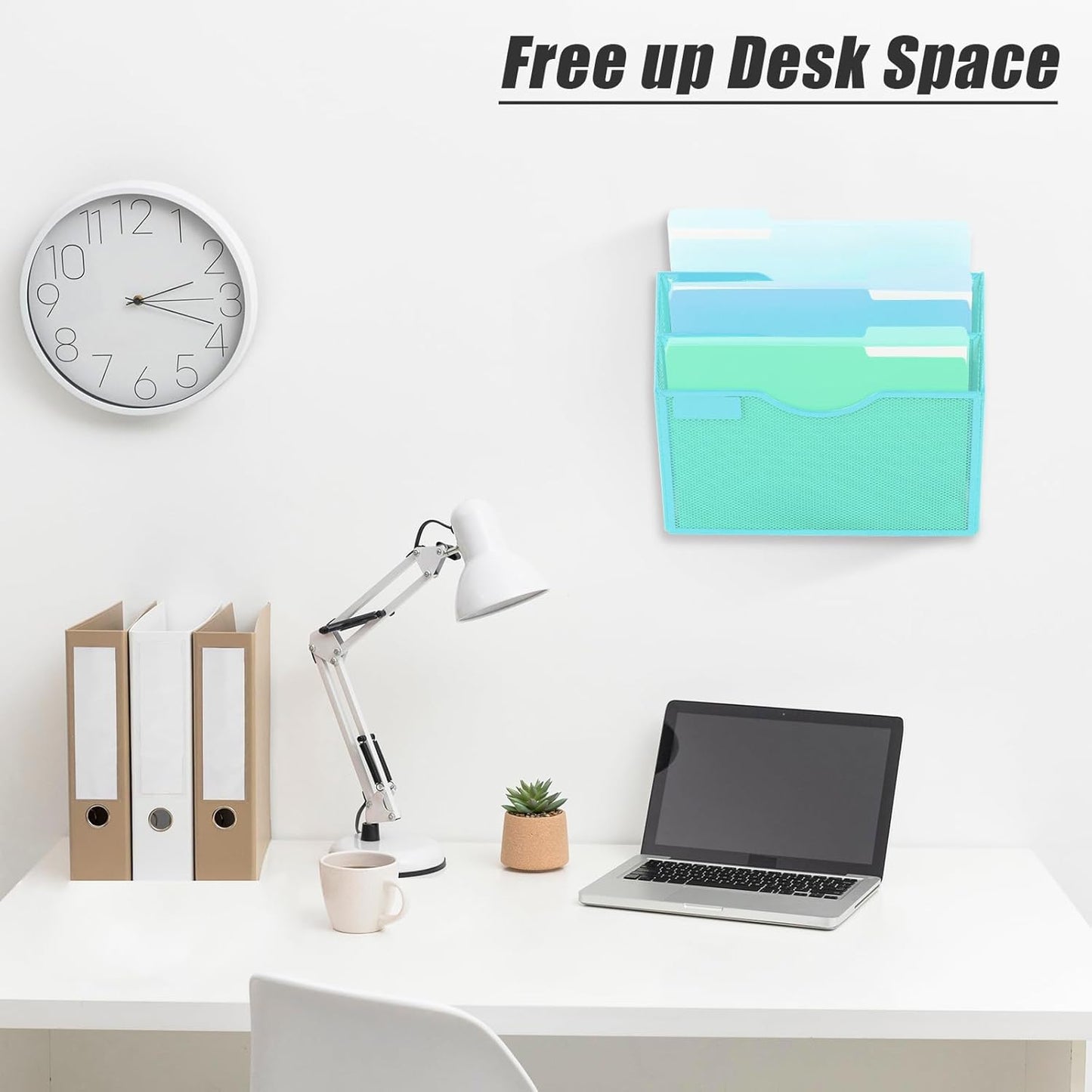 EASEPRES 3 Pocket Mesh Hanging Wall File Organizer, Wall Mounted Mail Paper Document Folder Holder, Clipboard Storage Organization Magazine Rack with Nametag Label for Office Home School, Blue