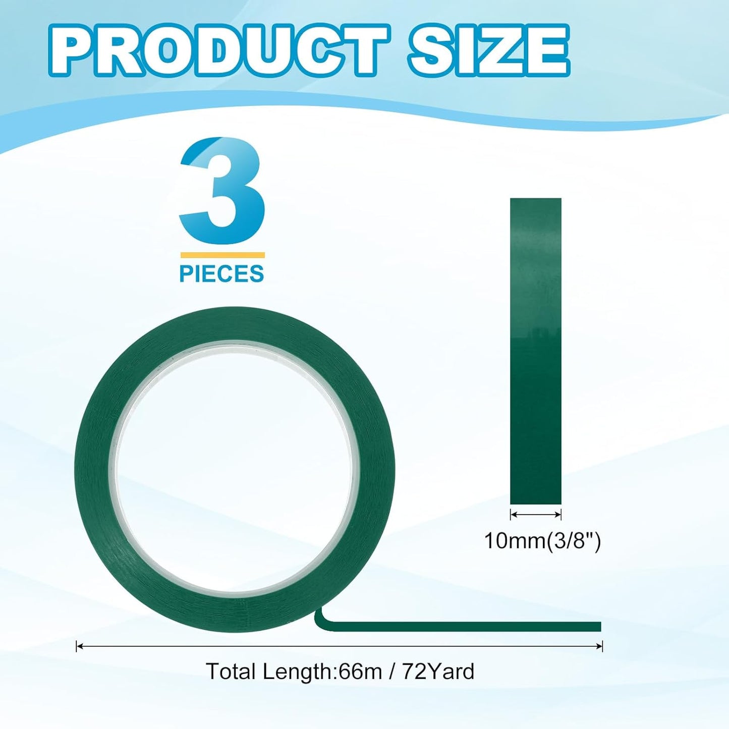 MECCANIXITY Whiteboard Tape 3/8" x 72 Yard Pinstripe Graphic Chart Line Grid Marking Tapes for Classroom Office Dry Erase Board Art, Green, Pack of 3