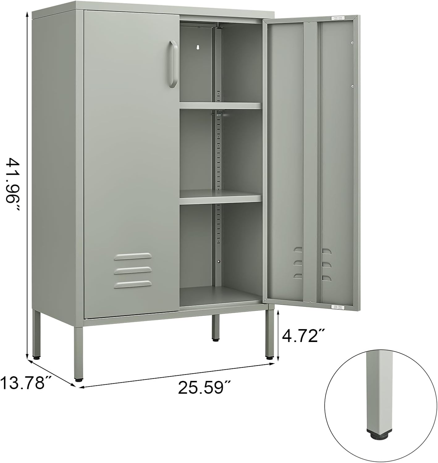 Metal Cabinet,Entryway Cabinet with Adjustable Shelves,Metal Storage Cabinet for Classroom,Living Room,Kitchen,Outdoor,Grey Green