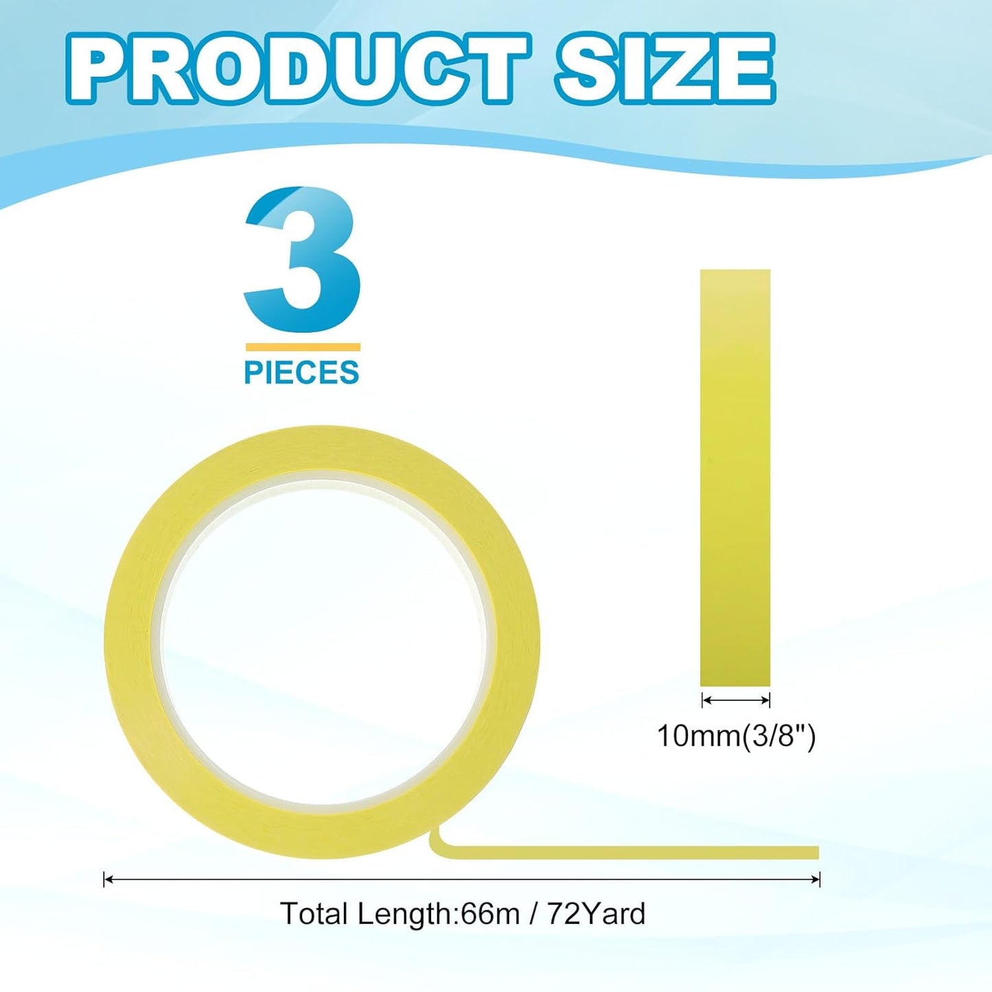 MECCANIXITY Whiteboard Tape 3/8" x 72 Yard Pinstripe Graphic Chart Line Grid Marking Tapes for Classroom Office Dry Erase Board Art, Light Yellow, Pack of 3