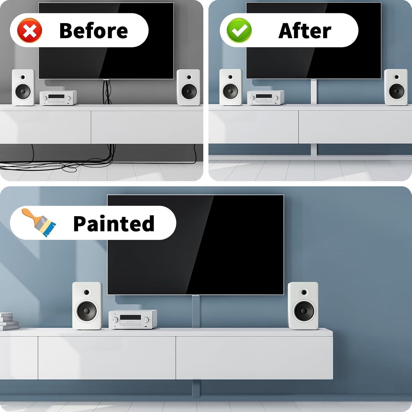 Extra-Long Paintable Cord Cover Hider for Wall Mounted TV - 6x 39.4in TTL 236in