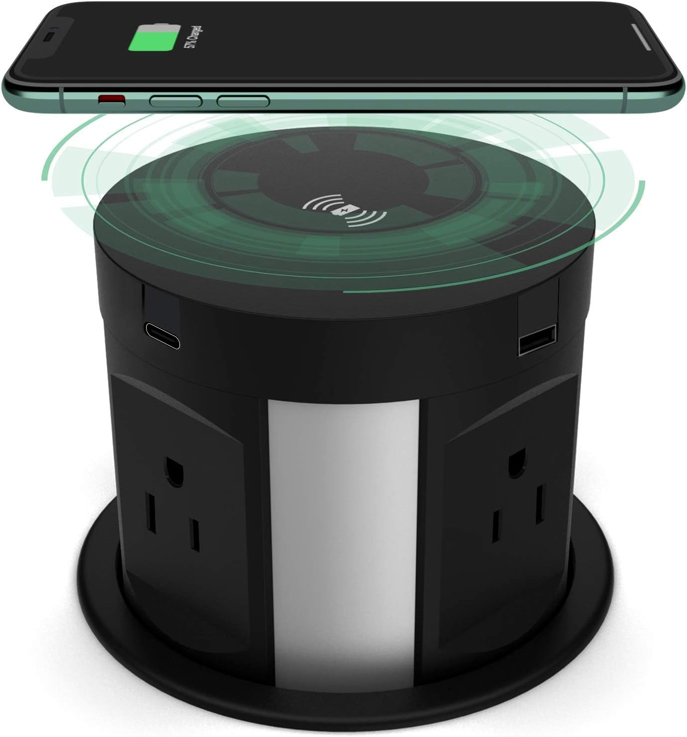 Automatic Pop Up Outlet for Countertop, Recessed Power Strip with 4 AC Outlets, 2 USB A, 2 USB C Pop Up Socket, Wireless Charger Station for Kitchen Conference Workbench, ETL Listed