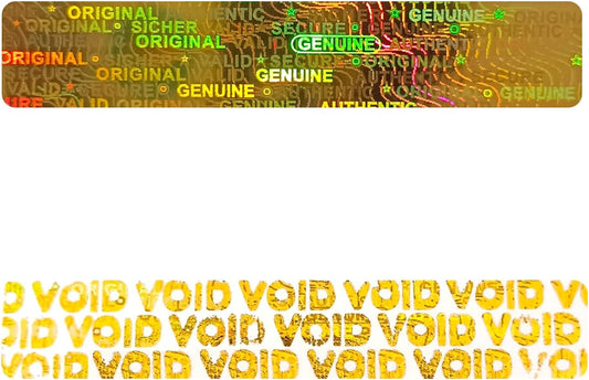 2x0.4inch Holographic Warranty Void Labels, Tamper Proof Evident Sticker, Genuine Authentic Security Seal（320，Gold