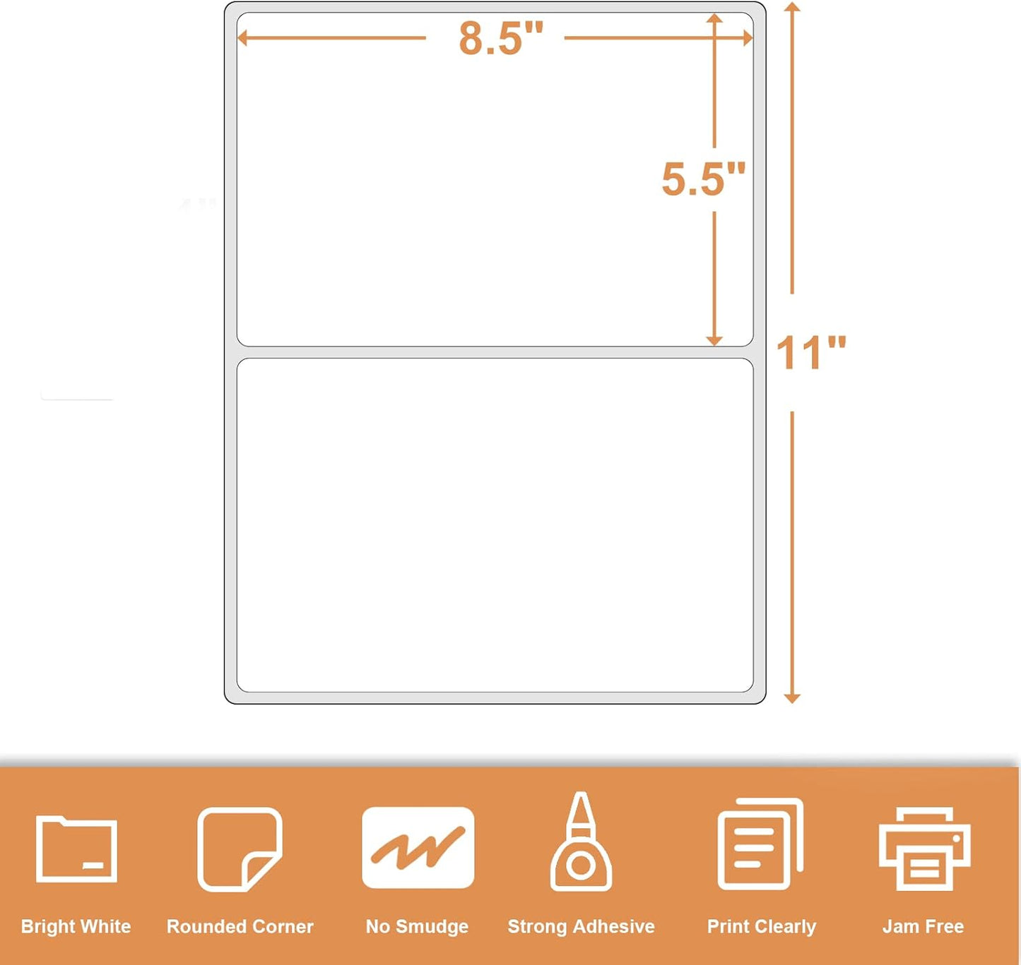 Round Corner Half Sheet 8.5" x5.5" Mailing Labels Matte Blank White Self Adhesive Shipping Labels for Laser and Ink Jet Printers 200 Label (100 Sheets)
