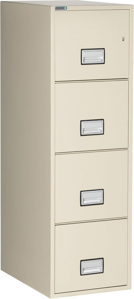 25 inch 4-Drawer Vertical Fireproof File Cabinet – Letter Size Filing – Key Lock – Water Resistant Seal – Fire and Impact Rated – Putty Finish – Model LTR4W25P