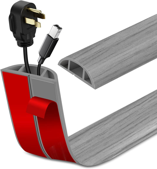 Floor Cord Cover Self Adhesive Cord Hider Floor Extension Cord Covers for Floor Power Cord Protector Cable Management Prevent Cable Trips Cable Cavity 0.59" W x 0.31" H (Light Grey Wood, 20Ft)