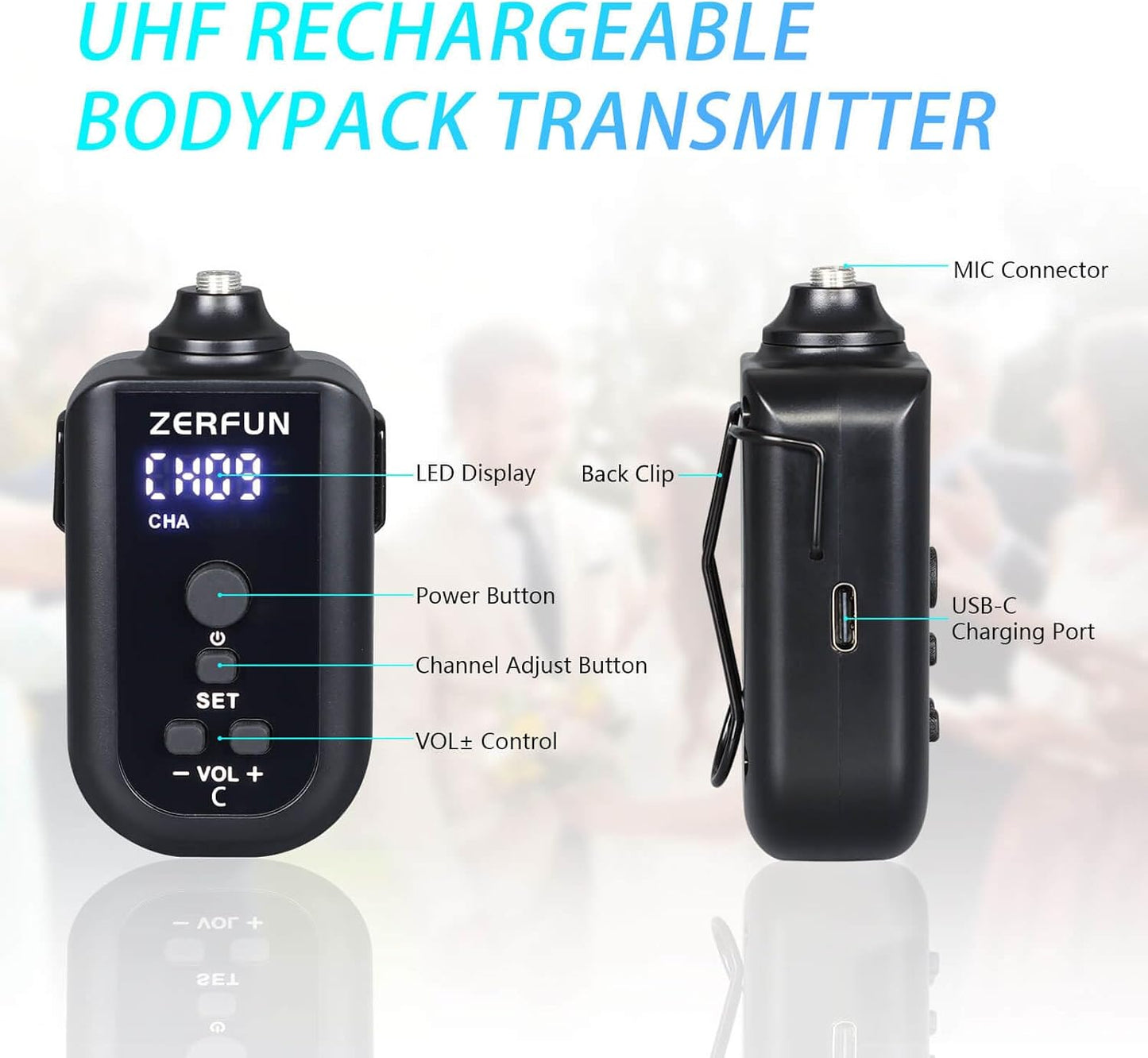 Rechargeable Wireless Microphone System 4 Channel Pro, UHF Metal Handheld Headset Lavalier Lapel Mics Cordless for Church Karaoke Singing with Volume Control, 4x50 Frequency(G8)