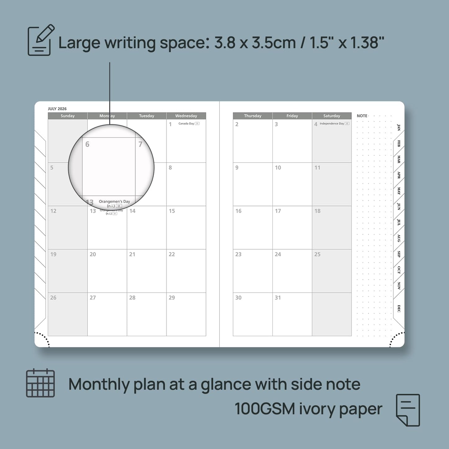 POPRUN Weekly Planner 2026 Calendar (Medium 6.75" x 8.75") 12 Months Notebook with Horizontal Layout, Leather Hardcover, Inner Pocket, 100GSM Thick Paper, Pen Holder - Lavender