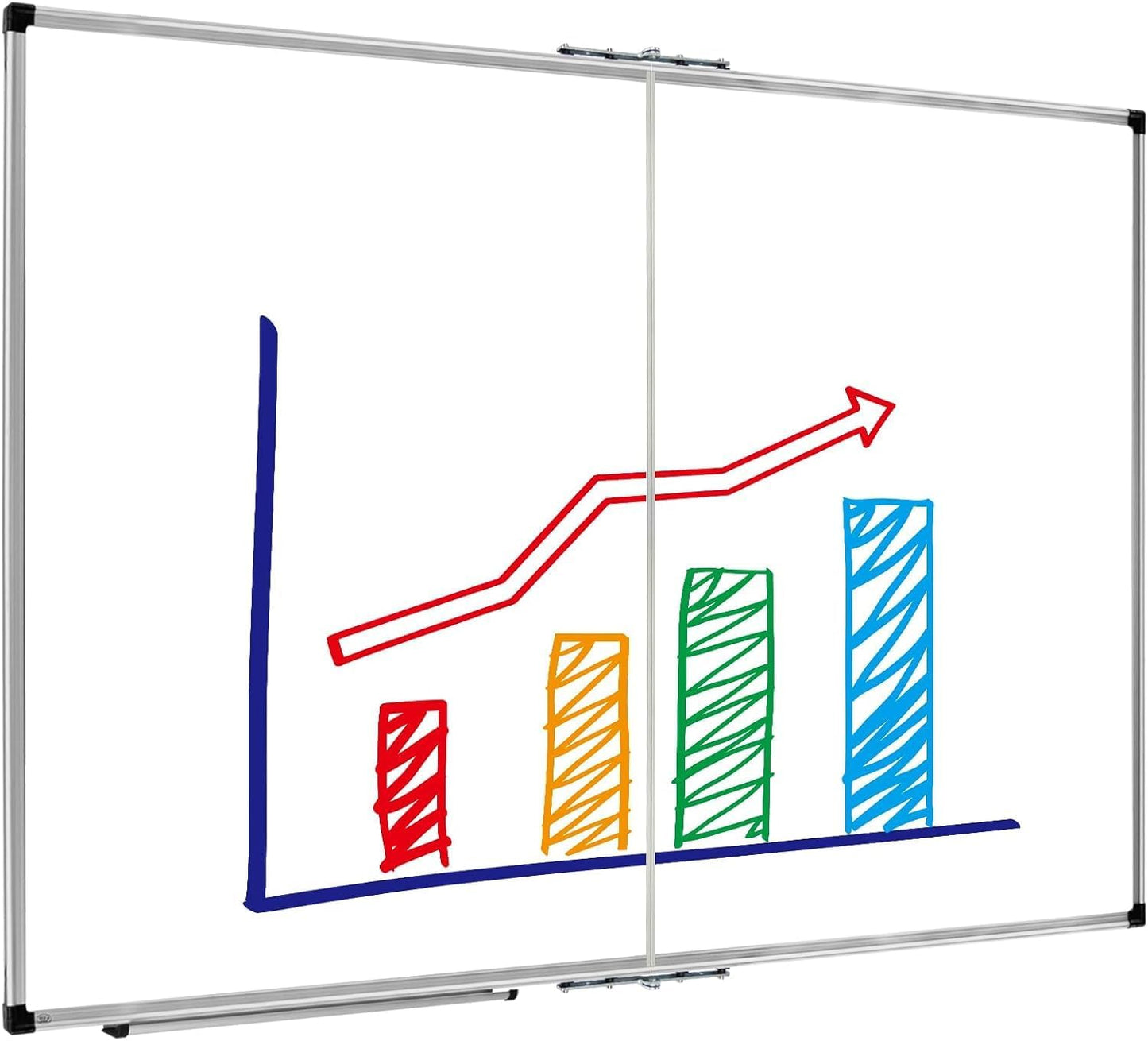 XBoard Magnetic Dry Erase Board 48 x 36 Inch, 4' x 3' Foldable White Board for Wall with Marker Tray, Silver Aluminum Frame Folding Message Presentation Board