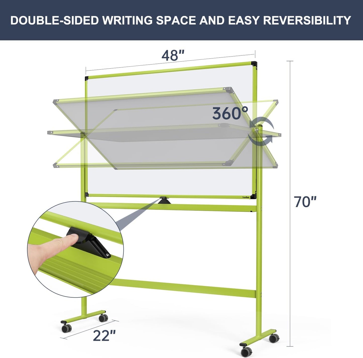 Rolling Whiteboard, 48x32 Inches Mobile Whiteboard on Wheels, Magnetic Dry Erase Board with Stand, Standing White Board for Office, School, Home, Large Double Sided White Board with Paper Pad
