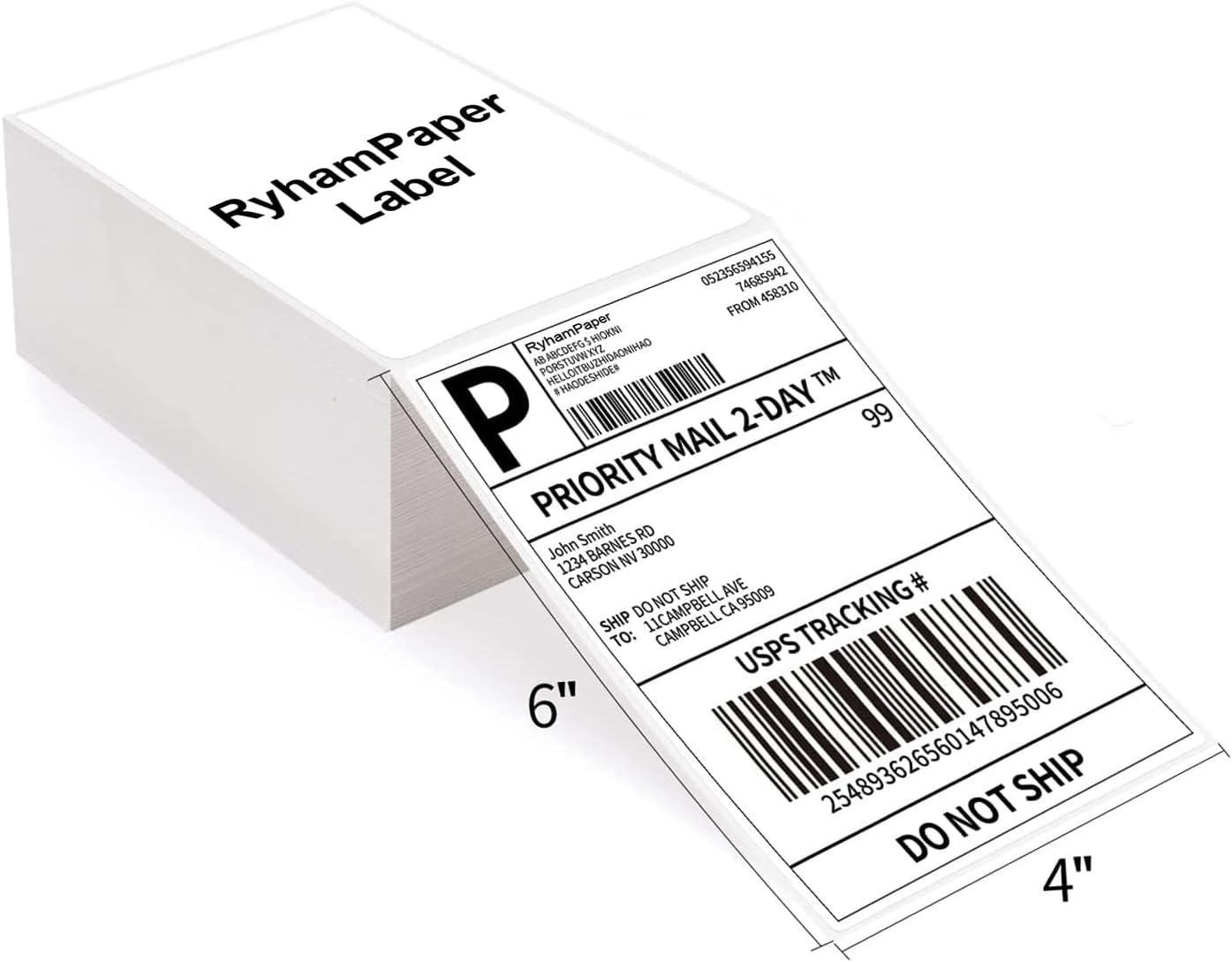 RyhamPaper 4" x 6" Fanfold Direct Thermal Labels - White Shipping Mailing Postage Labels, Perforated, Permanent Adhesive (8 Stacks - 8000 Labels)