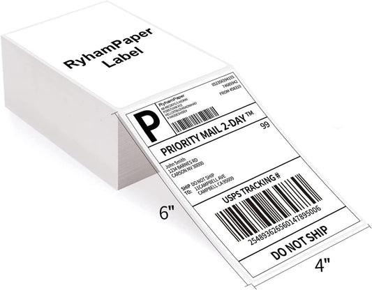 RyhamPaper 4" x 6" Direct Thermal Fanfold Labels - White, 1000 Labels