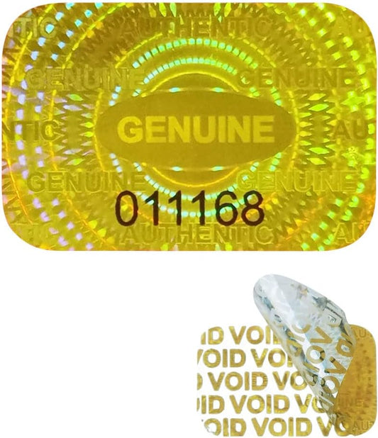 500 pcs Tamper Proof Hologram Stickers Silver High Security Tamper Evident Warranty Seal Void Genuine Authentic Holographic Labels/Stickers w/Unique Sequential Serial Numbering 0.95X0.6 inch (Gold)
