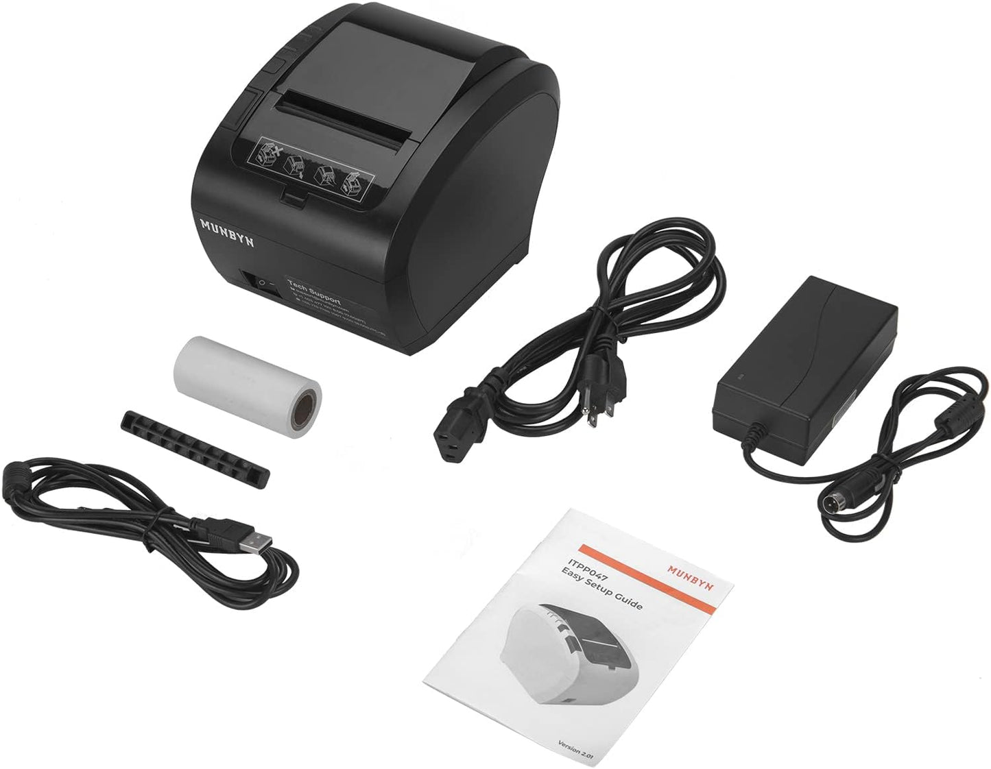 MUNBYN WiFi POS Receipt Printer, 80mm Thermal Receipt Printer with USB/LAN/RS232 Port,Compatible with Android/Windows/iOS, Retailer and Restaurant Kitchen Use, Wall Mount, Black