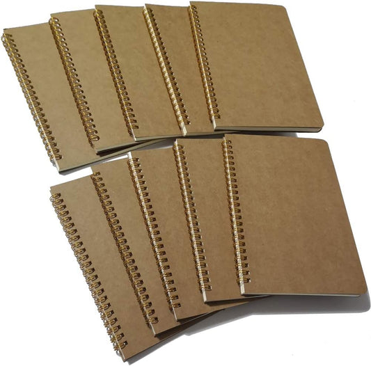 YUREE Softcover Spiral Notebook/Spiral Journal, Kraft Cover, 50 Sheets (100 Pages) Blank Pages, 10 Notebooks Per Pack, A5, 8.5" x 5.7", Brown