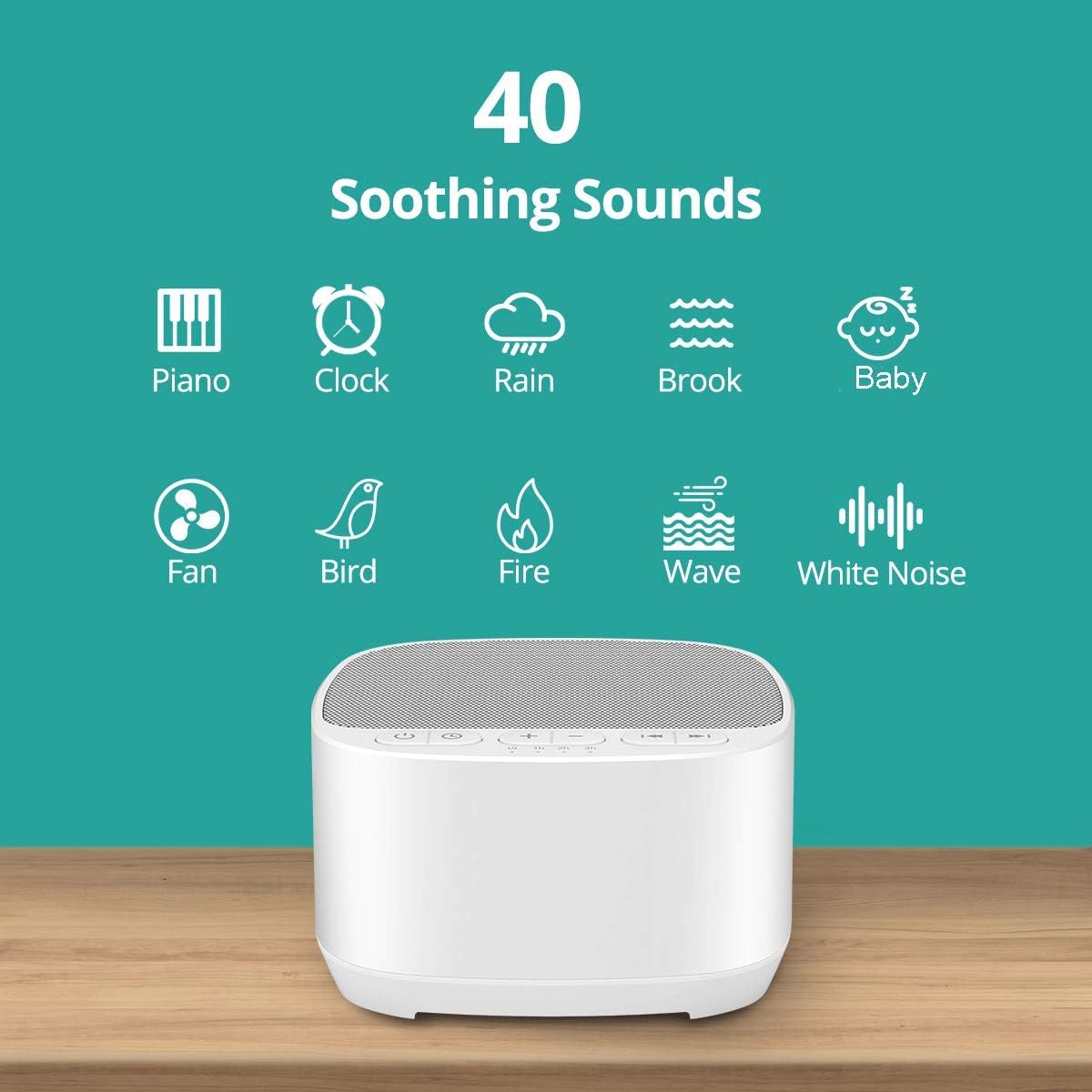 Magicteam Sleep Sound White Noise Machine with 40 Natural Soothing Sounds and Memory Function 32 Levels of Volume Powered by AC or USB and Sleep Timer Sound Therapy for Baby Kids Adults (B-White)