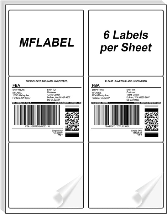 MFLABEL 3-1/3" x 4" Shipping Address Sticker, FBA Labels, 6-UP Sticker Label, White Shipping Label, Easy to Peel, Address Paper for Laser/Ink Jet Printer, 6 Per Page (9000 Labels, 1500 Sheets)