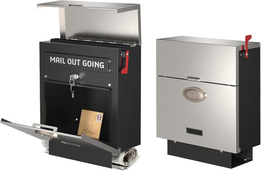 Pochar Stainless Steel Mailbox for Walls, Heavy Duty Wall Mounted Mailbox with Newspaper Holder - 14.25'' x 6'' x 17.25'' Silver Rust Proof Steel Dropbox