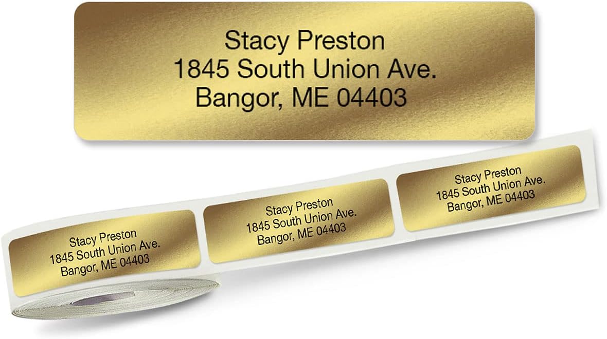 Colorful Images Gold Metallic Foil Rolled Return Address Mailing Labels with Dispenser, Customize with Name & Shipping Address, 250 Self Adhesive, Easy Peel Sticker Label Roll, 3/4" x 2 1/2"