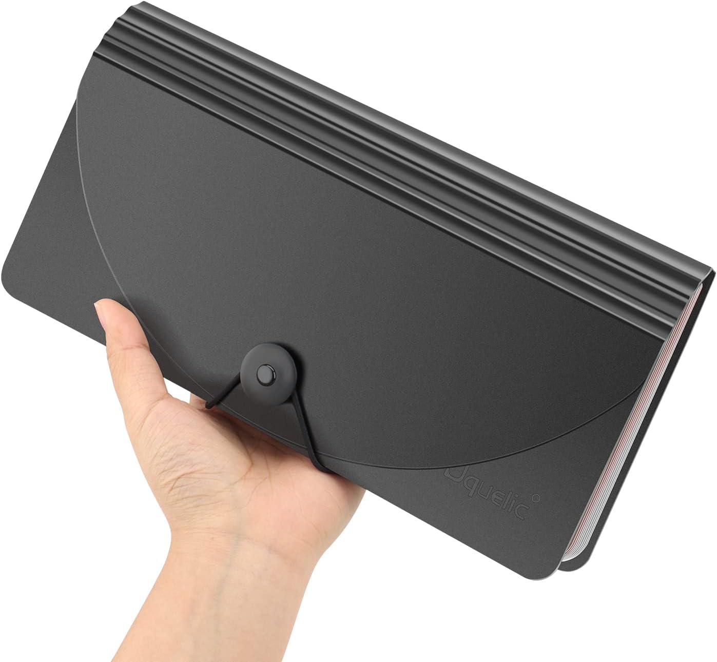 Uquelic 2 Pack Accordion File Folder - 13 Pockets Expanding Coupons Storage/Rainbow Large Capacity Bill Organizer for Desk with Label, Receipt Organizer for Business (Black&Clear)