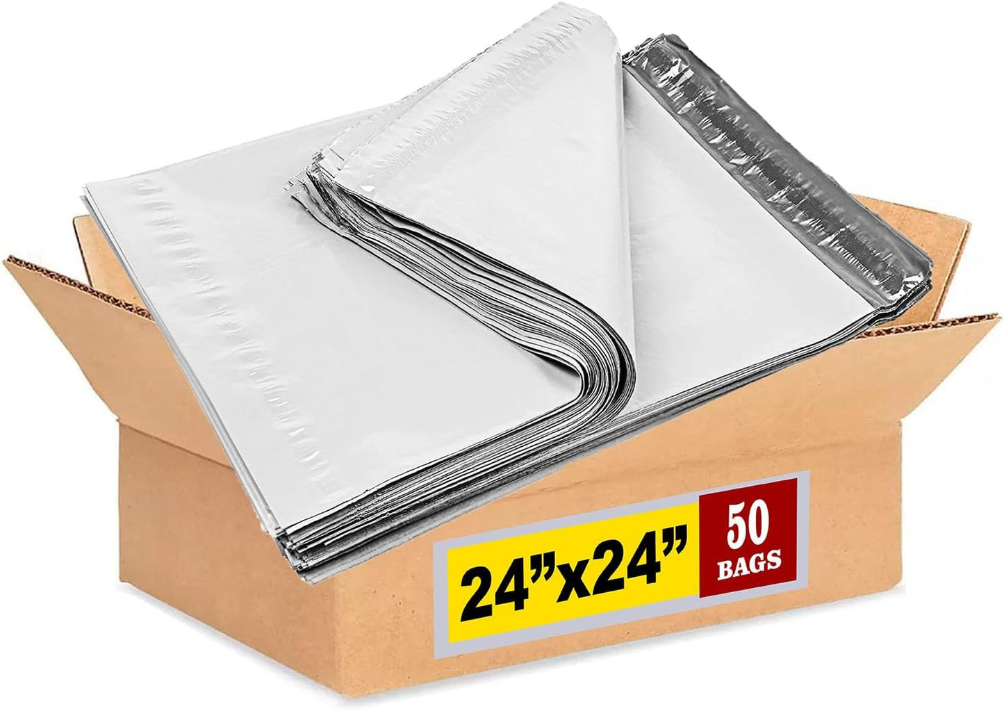 iMBAPrice 50 - 24x24 Premium Matte Finish Self-Sealing Non-Padded White Poly Mailers/Mailing Envelopes/Bags (iMBA-8PM-50)
