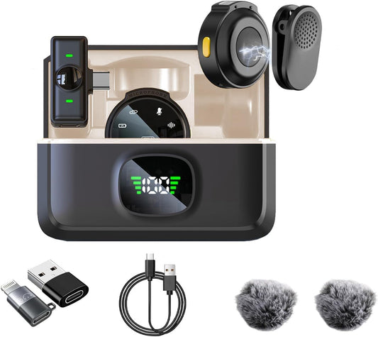 2 Pcs Professional Wireless Lavalier Microphone for iPhone iPad Android with Adapter Included Noise Reduction Plug-Play Clip on Lapel Mic for YouTube, Recording, Vlogging, Live Streaming