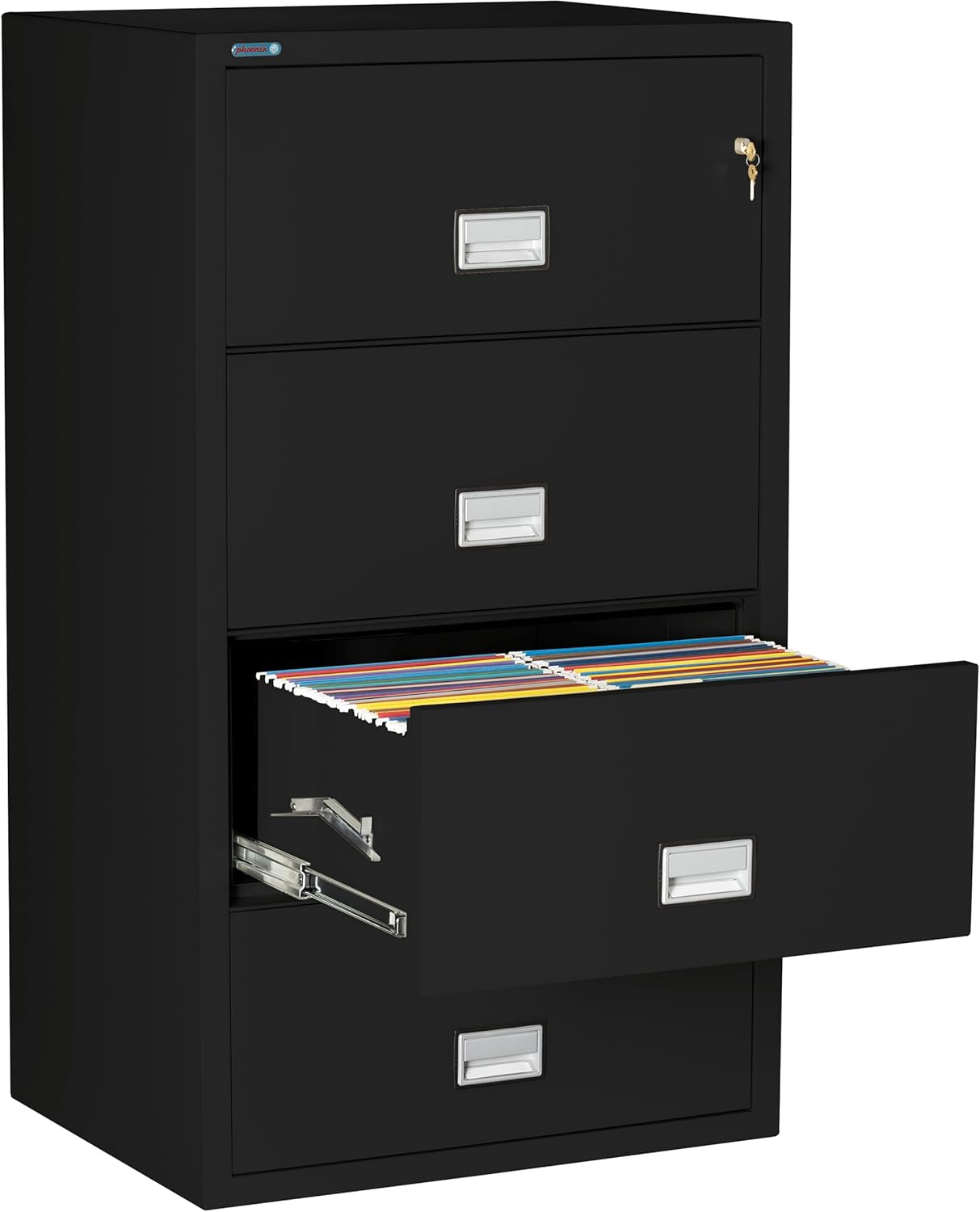 31 inch Wide 4-Drawer Lateral Fireproof File Cabinet – Legal and Letter Size Filing – Key Lock – Water Resistant – Fire Safe and Impact Rated – Black Finish – Model LAT4W31B