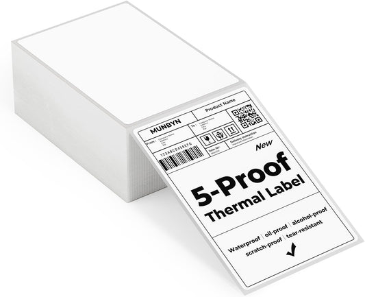 MUNBYN 4"x6" Direct Thermal Shipping Labels, Durable Waterproof, Oil-Proof, Scratch-Proof, Alcohol-Resistant, Tear-Resistant Label Paper for Thermal Printers, Packages, 380 Sheets/Fanfold