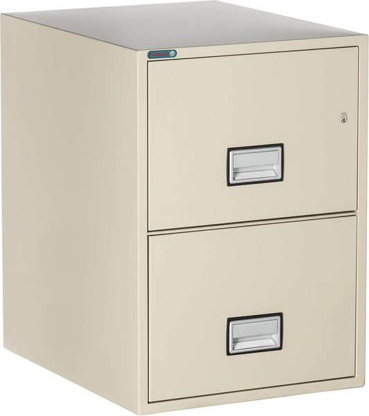 25 inch 2-Drawer Vertical Fireproof File Cabinet – Legal and Letter Size Filing – Key Lock – Water Resistant Seal – Fire and Impact Rated – Putty Finish – Model LGL2W25P