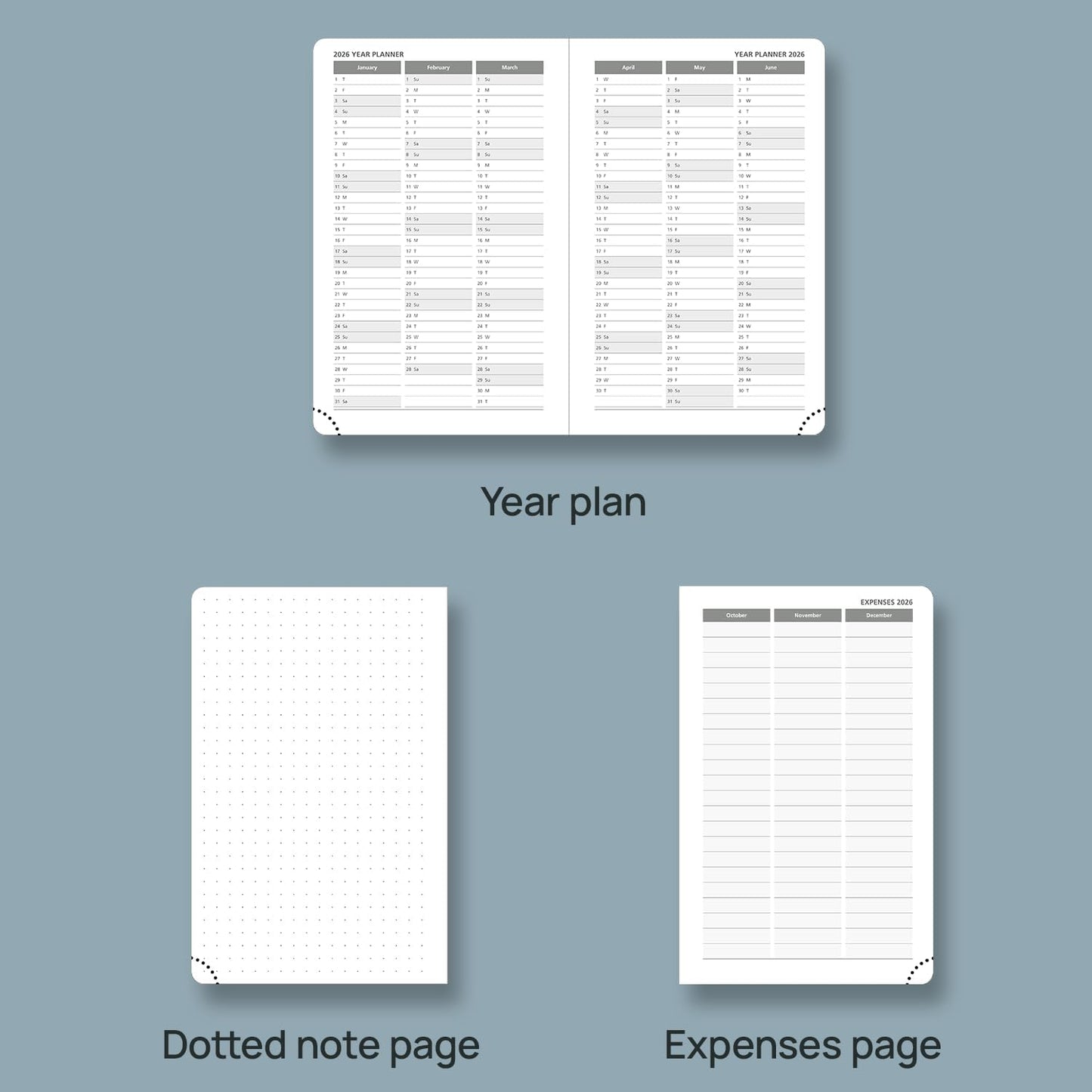 POPRUN Weekly Planner 2026 Calendar (Pocket 4'' x 6.25'') 12 Months Notebook with Horizontal Layout, Leather Hardcover, Inner Pocket, 100GSM Thick Paper, Pen Holder TJ - Army Green