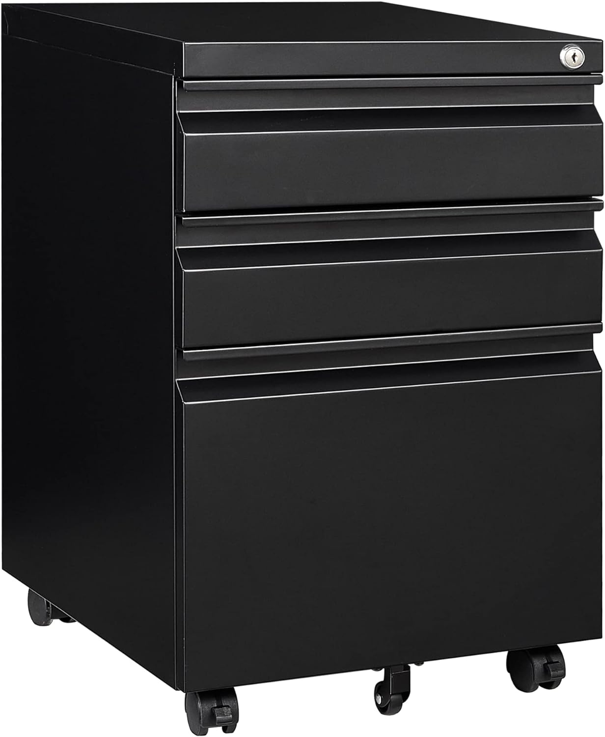 3 Drawer File Cabinet with Lock,Under Desk File Cabinet with Wheels,Black Rolling Filing Cabinets,Three Drawer Metal Filing Cabinet for Home Office,Fit A4/Letter/Legal File,- Assembly Required