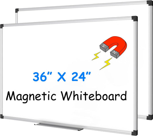 XBoard Magnetic Dry Erase Board 36 x 24 Inch, 3' x 2' White Board for Wall | Silver Aluminum Frame Presentation Board for Home Office Classroom (Pack of 2)