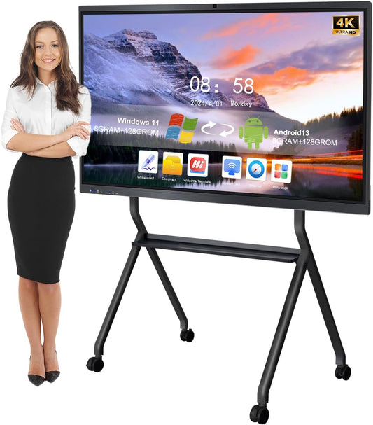 Smart Board,55" Smart Board for Classroom Office Home, 4K UHD Touch Screen Open Dual System Smart Whiteboard,Digital whiteboard with 48MP HD Camera(Board+Wall Mount Included)