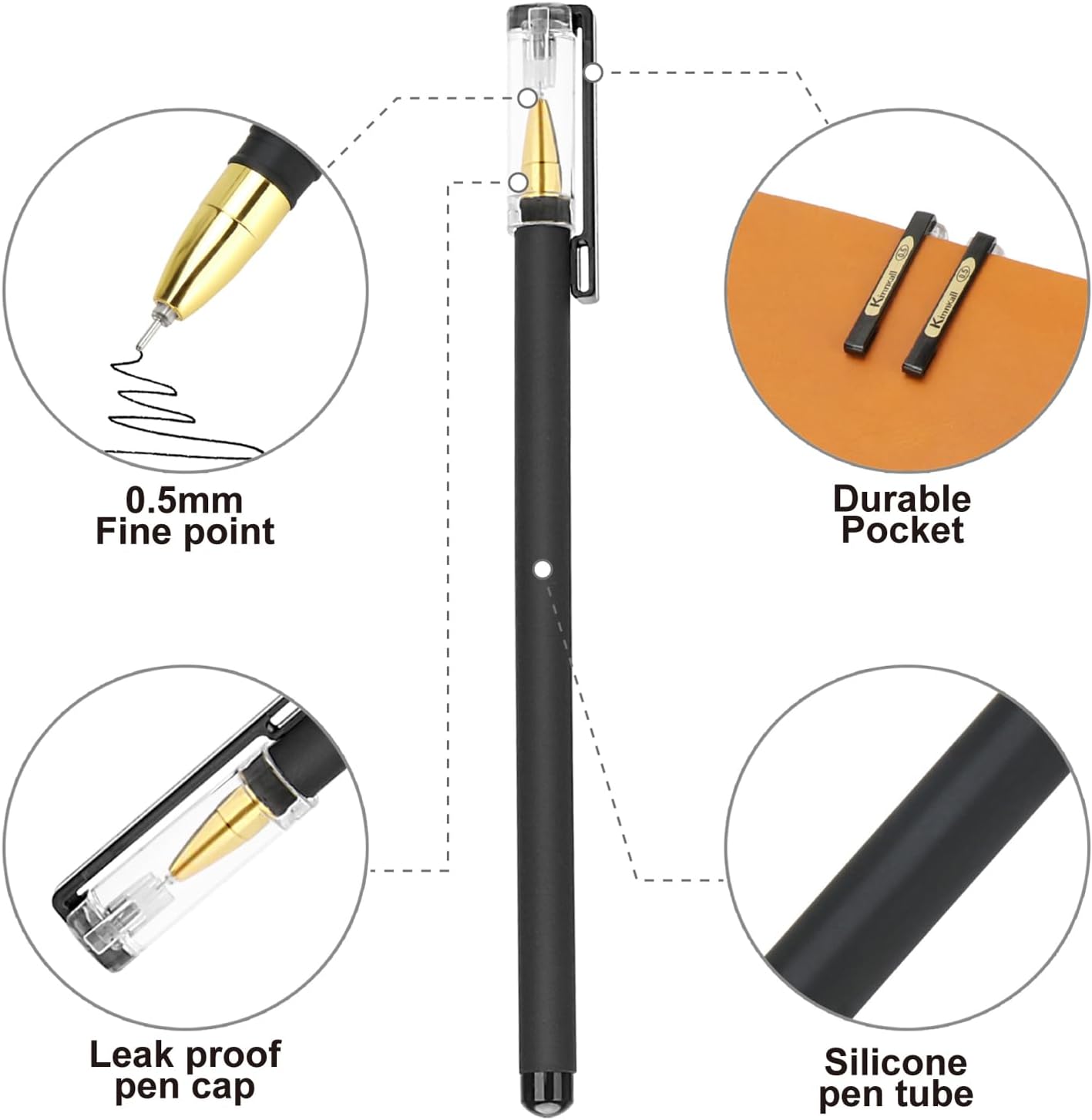 0.5mm Black Gel Pens, Fine Point Smooth Writing - Pack of 10 Bulk Ink, Rollerball Fine Tip Pens for Office School Archival Supplies