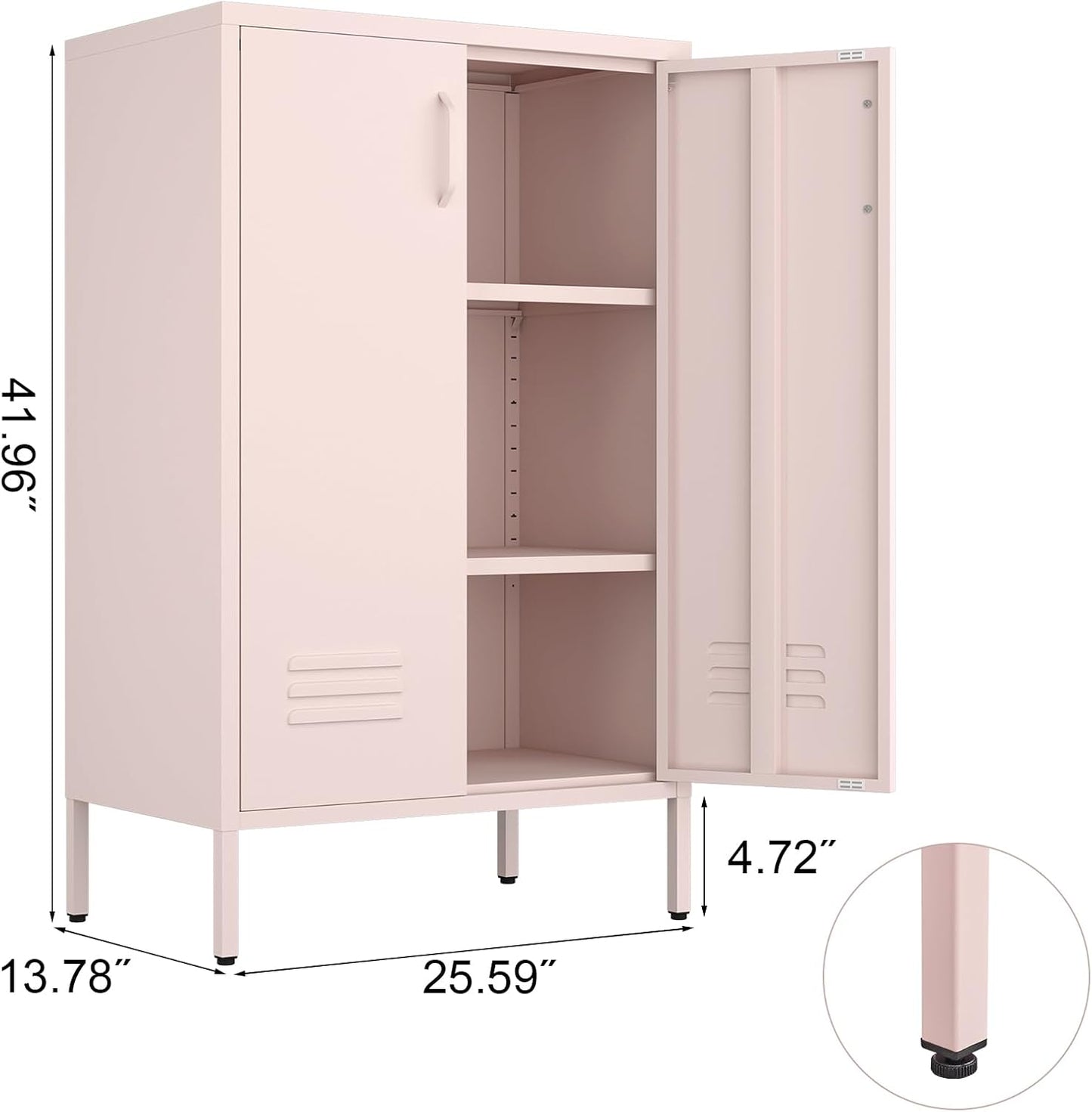 Storage Cabinet,2 Doors Locker Cabinet with Legs,Entryway Cabinet with Adjustable Shelves,Metal Locker Storage Cabinets for Office,Classroom,Bedroom,Pink