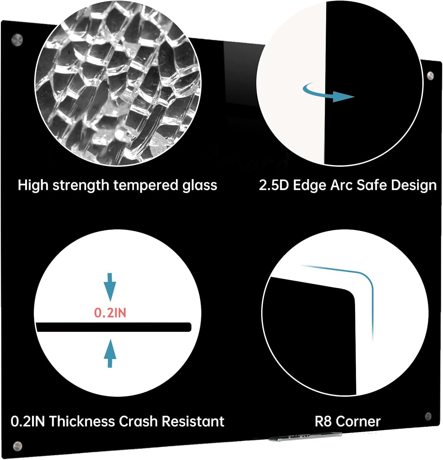 Glass Black Board Magnetic Dry Erase Board - Black Board 48 x 36 Inches Wall Mounted Glass Blackboard, Large Frameless Glass Black Board for Wall Office, Home & School