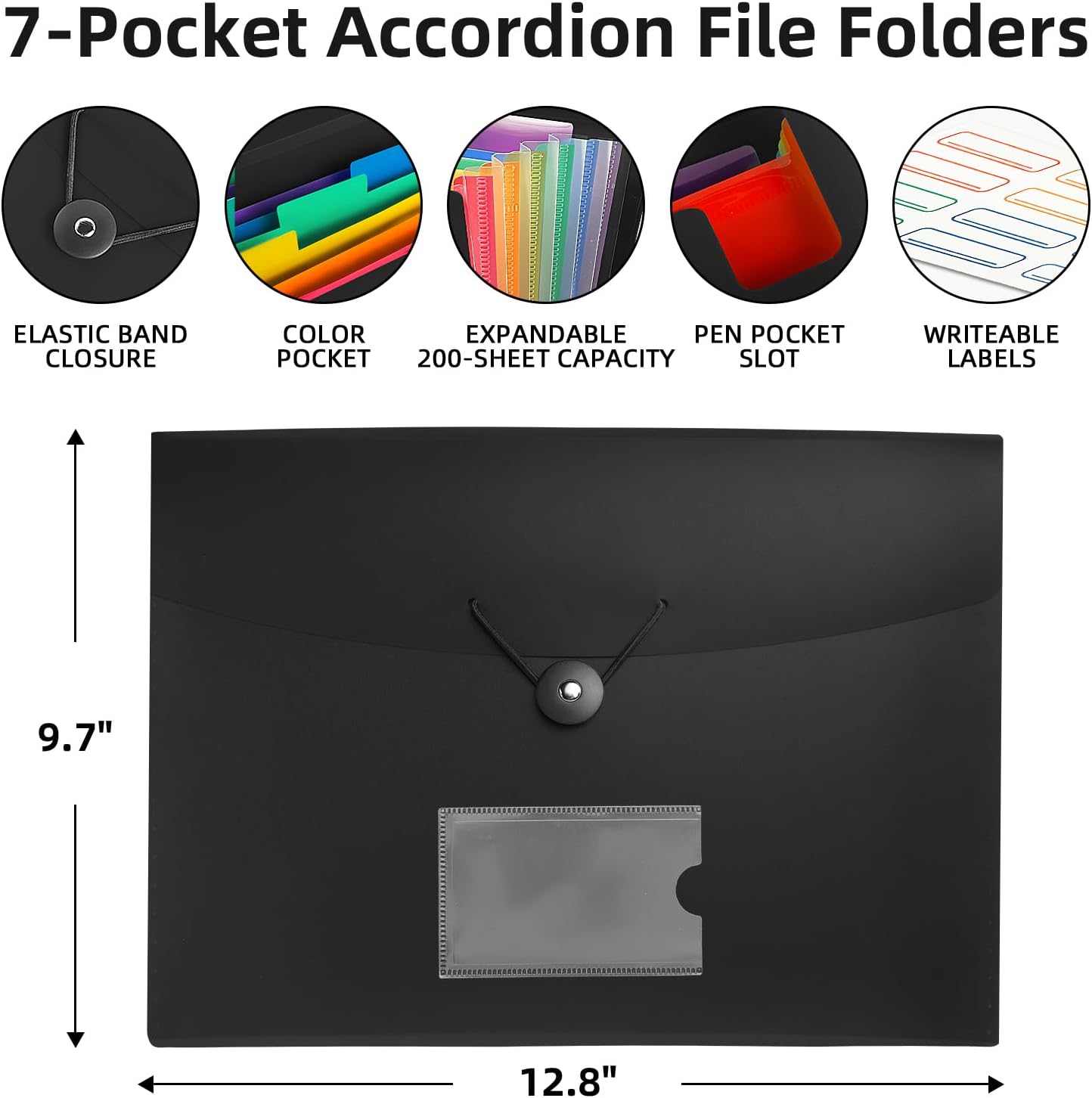 5 Pack 7 Pocket Accordian File Organizer, Expanding File Folder with Labels, Plastic Expandable File Folder for Documents Letter Size A4 Papers, Ideal for Home, Office Supplies, College Essentials