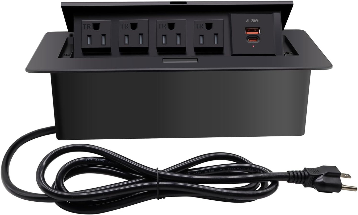 Pop Up Outlet;Pop up Power Strip; Embedded countertop;6.5 Feet 16AWG UL Cable 4 AC Outlets Max Power 1875w USB C PD 20W Fast Charging Used for Home Office Conference, etc (Black)