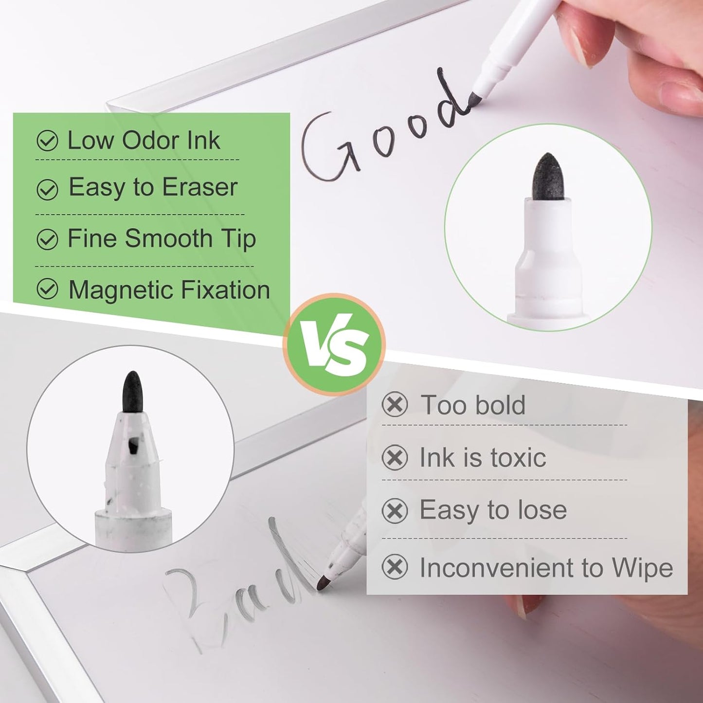 100 Pcs Black Magnetic Dry Erase Markers with Eraser Cap, White Board Mini Dry erase Markers Bulk, Fine Point Tip Student White Board Markers for Teachers Office School Supplies