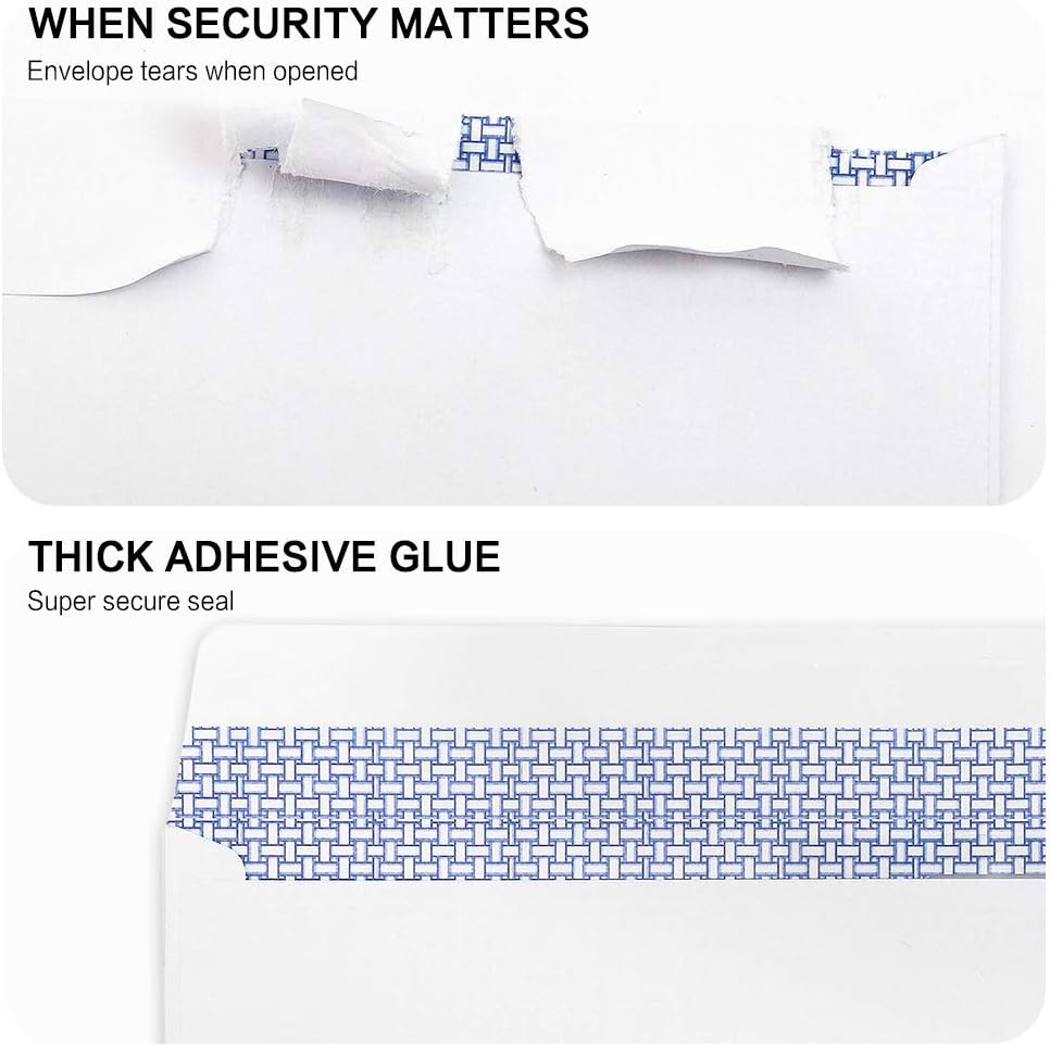 1000 Pack #10 Double Window Security Self-Seal Envelopes - Suitable Size for Multiple Business Statements, Quickbooks Invoices, and Return Envelopes, Size 4-1/8 x 9-1/2 - White - 24 LB