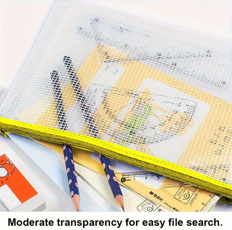 Mesh Zipper Pouch Bag,A3 Zipper Bag for Organizing Storage, Waterproof Zipper Pouch, 17" x 12"/44cm x 32cm, File Bag for School and Office Supplies (Yellow)