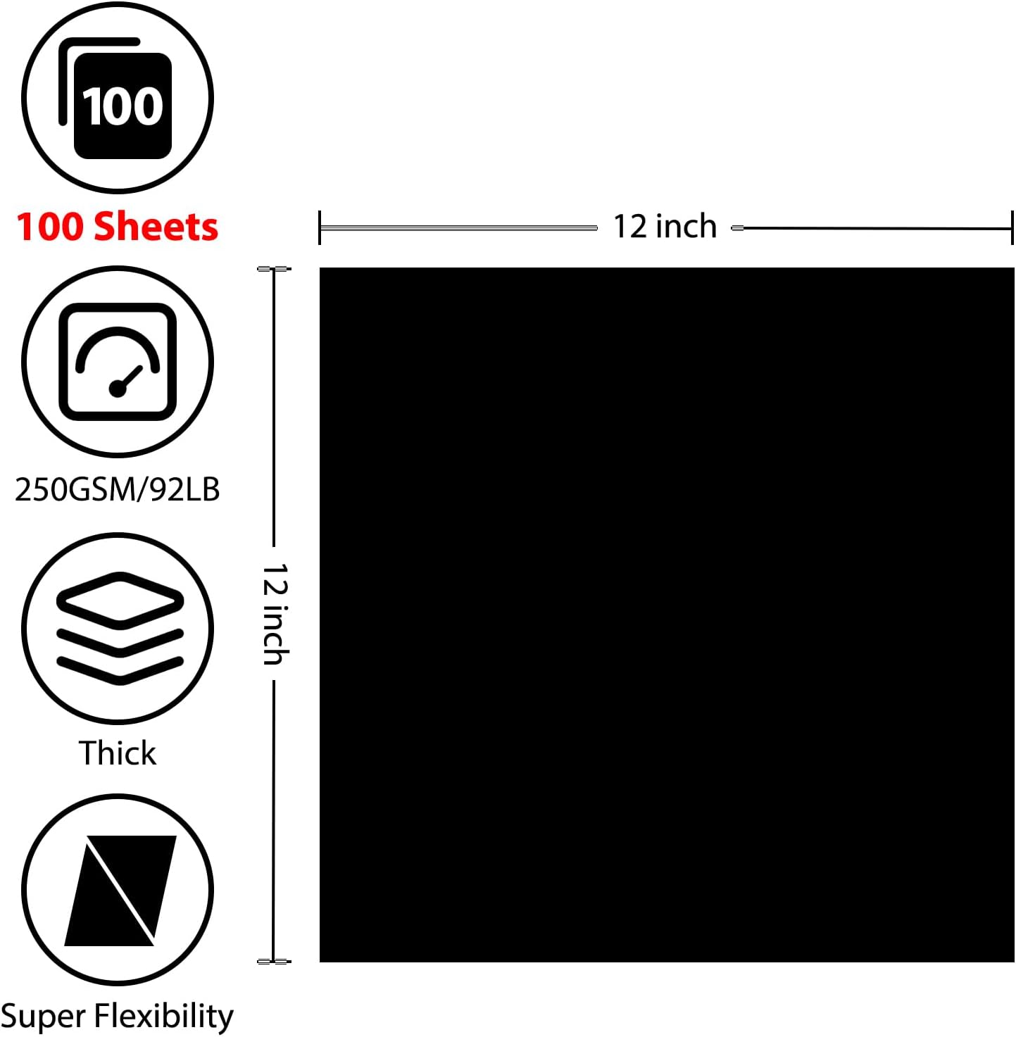 OcePor 100 Sheets Black Cardstock 12” x 12”, 92lb/250gsm Black Card Stock, Thick Card Stock Paper, Heavy Cardstock Paper for Printer, Resume, Scrapbooks, Art, Crafts, Business Cards