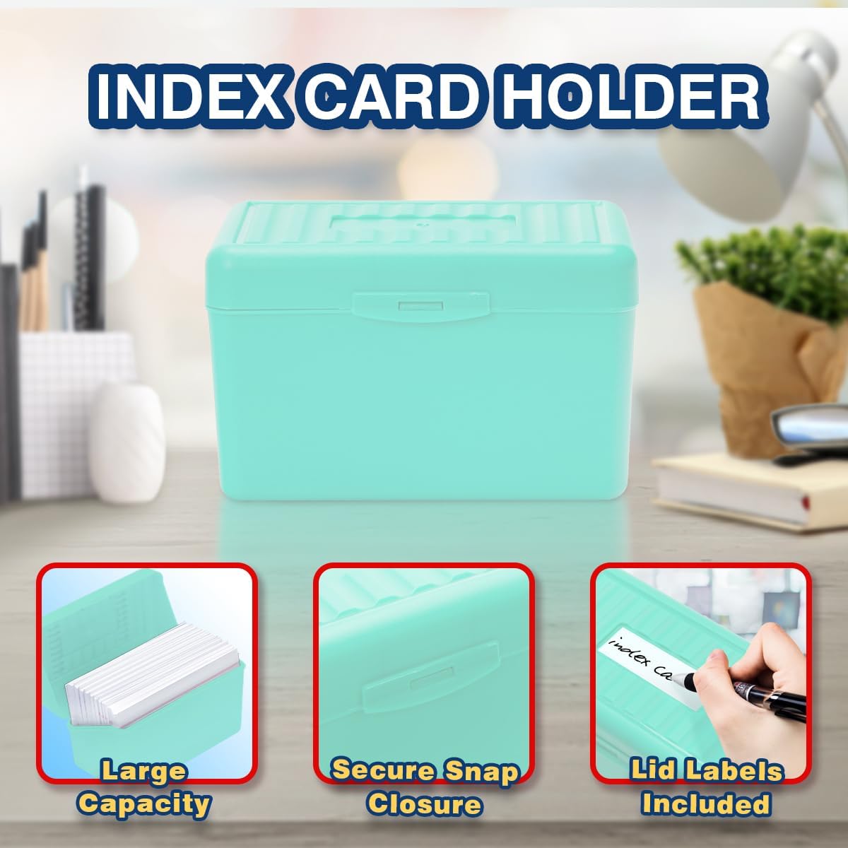 H4D 3x5 Index Card Holder with 100 Heavyweight Ruled Index Cards and 25 Plastic Dividers, Mint Green